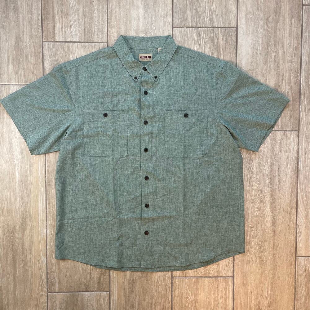 RedHead Button Up Shirt 2XL Green Short Sleeve Outdoor Fishing Casual Men's